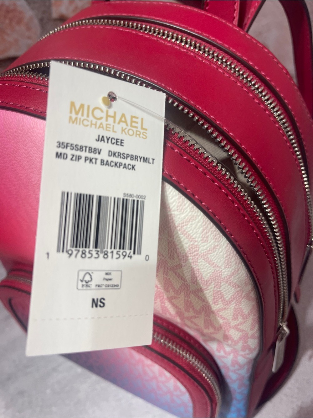 Michael Kors Jaycee Gradient Pink Blue White MK Logo Backpack & Matching Wallet - Picture 7 of 14